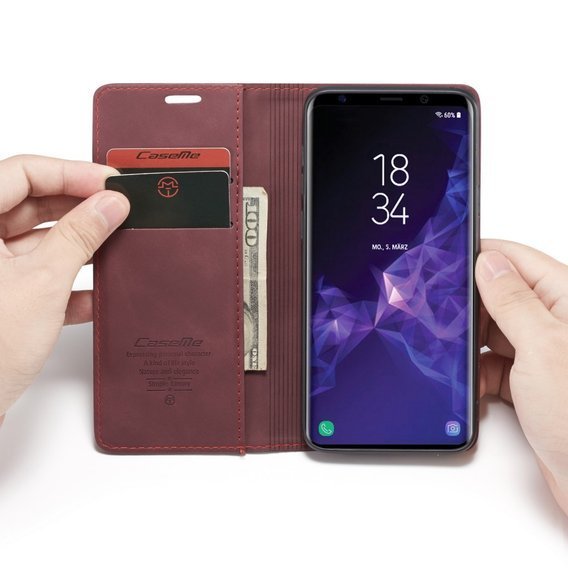 Pouzdro CASEME pro Samsung Galaxy S9 Plus, Leather Wallet Case, kaštanové