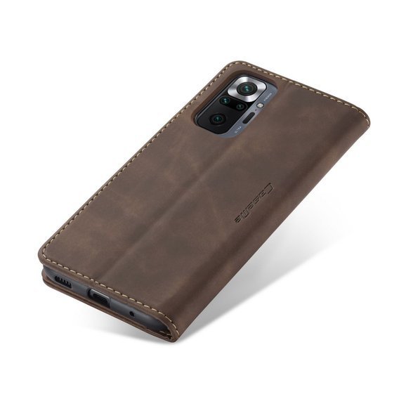 Pouzdro CASEME pro Xiaomi Redmi Note 10 Pro, Leather Wallet Case, káva