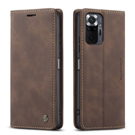 Pouzdro CASEME pro Xiaomi Redmi Note 10 Pro, Leather Wallet Case, káva