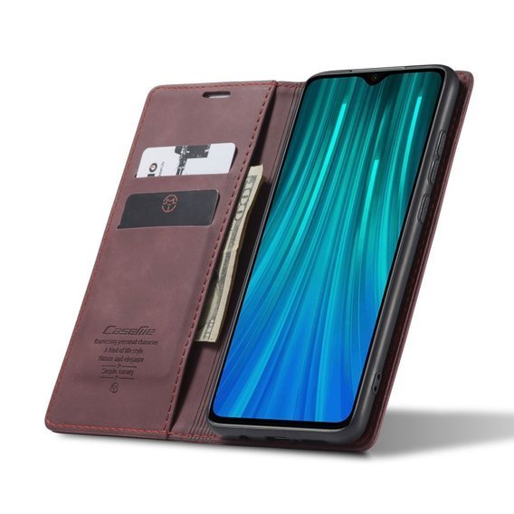 Pouzdro CASEME pro Xiaomi Redmi Note 8 Pro, Leather Wallet Case, červené