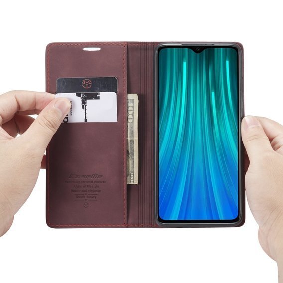 Pouzdro CASEME pro Xiaomi Redmi Note 8 Pro, Leather Wallet Case, červené