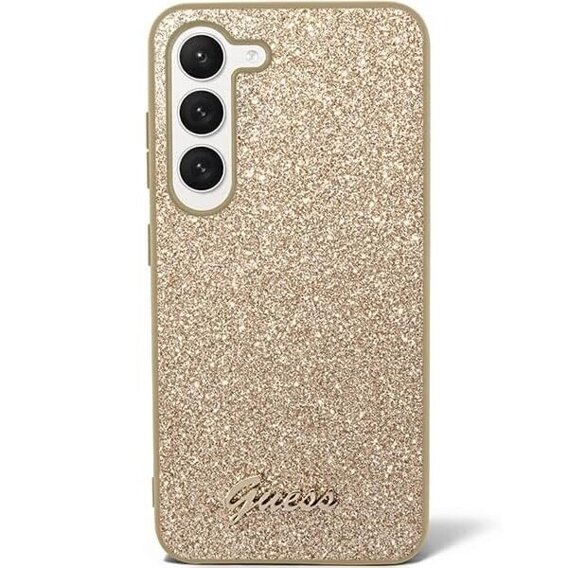 Pouzdro GUESS pro Galaxy S24+ Plus, Glitter Script Hardcase, zlaté