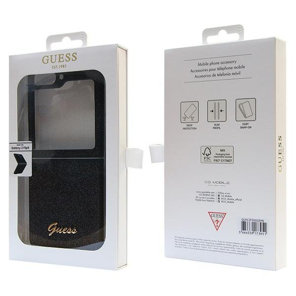 Pouzdro GUESS pro Galaxy Z Flip 5 5G, Glitter Script Hardcase, černé