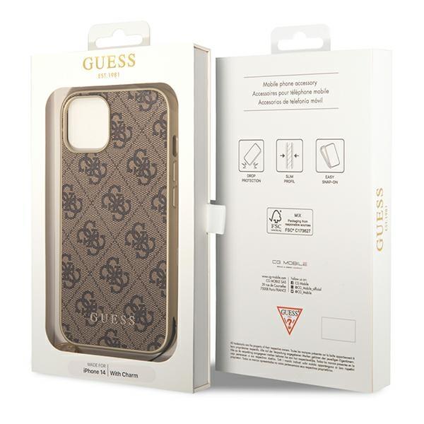 Pouzdro GUESS pro iPhone 14, 4G Charms Collection Hardcase, hnědé