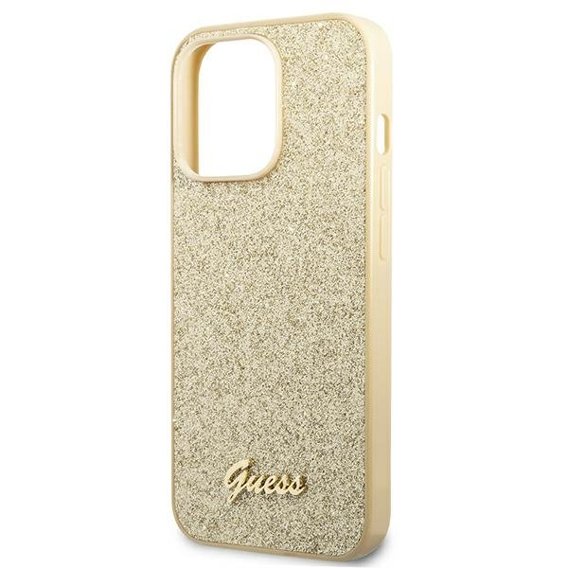 Pouzdro GUESS pro iPhone 14 Pro, Glitter Script Hardcase, zlaté