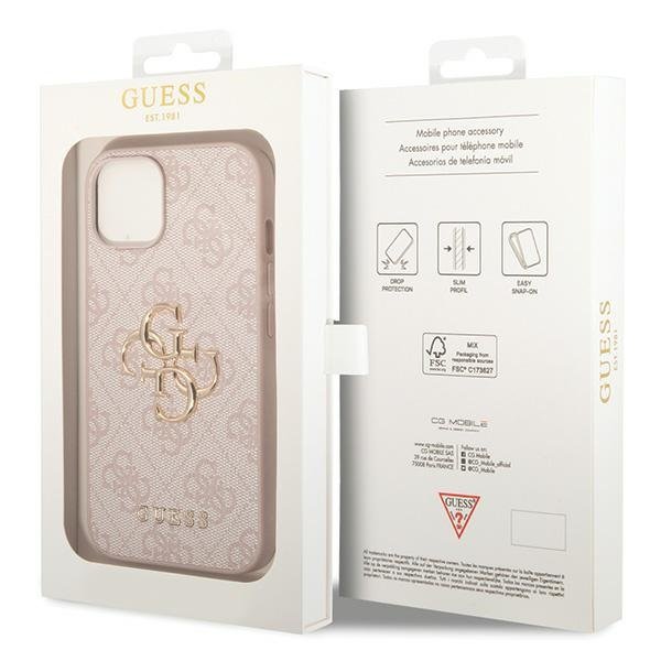 Pouzdro GUESS pro iPhone 15, 4G Big Metal Logo, růžové