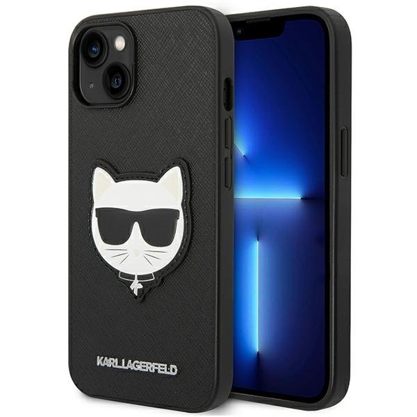 Pouzdro Karl Lagerfeld pro iPhone 14, Saffiano Choupette Head Patch, černé