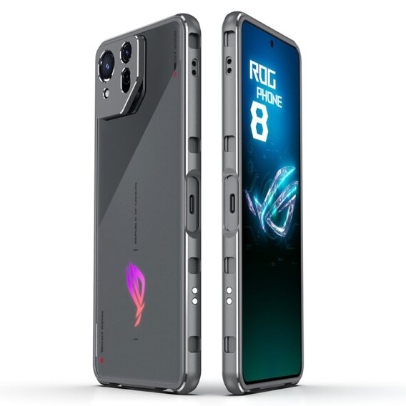 Pouzdro pro ASUS ROG Phone 8 Pro, Armor Bumper, s krytem objektivu, šedá / stříbrná