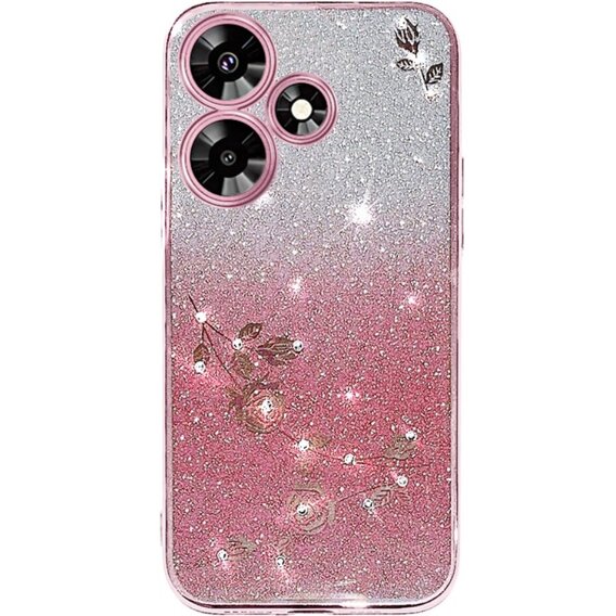 Pouzdro pro Infinix Hot 30i, Glitter Flower, růžové rose gold