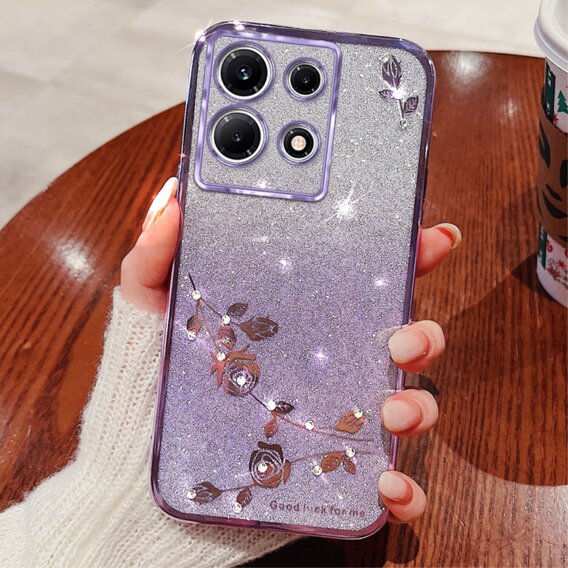 Pouzdro pro Infinix Note 30 Pro 4G, Glitter Flower, fialové