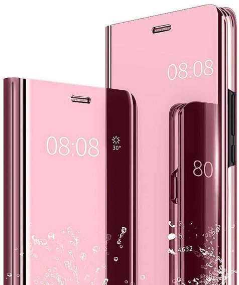 Pouzdro pro LG Velvet, Clear View, růžové rose gold