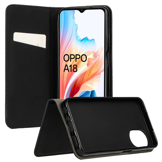 Pouzdro pro Oppo A18 4G / A38 4G, Smart Magnet, černé + sklo 9H