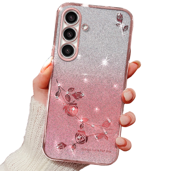 Pouzdro pro Samsung Galaxy A05s 4G, Glitter Flower, růžové rose gold