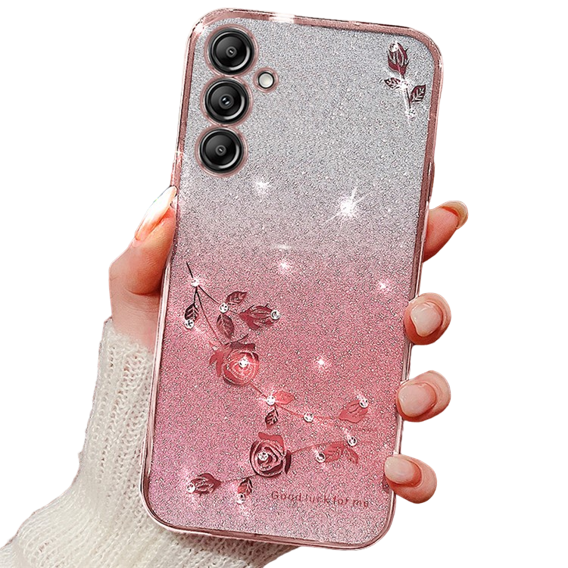 Pouzdro pro Samsung Galaxy A25, Glitter Flower, růžové rose gold