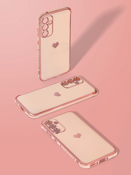 Pouzdro pro Samsung Galaxy A35 5G, Electro heart, růžové rose gold + Full Glue Ceramic Glass