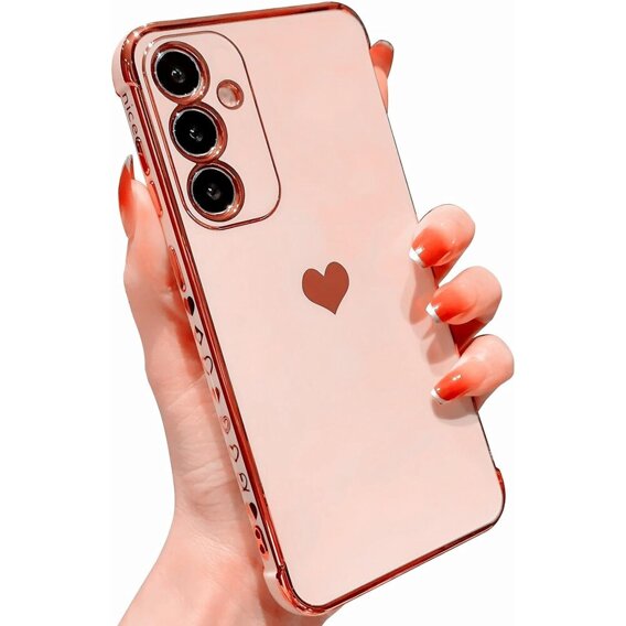 Pouzdro pro Samsung Galaxy A35 5G, Electro heart, růžové rose gold + Full Glue Ceramic Glass