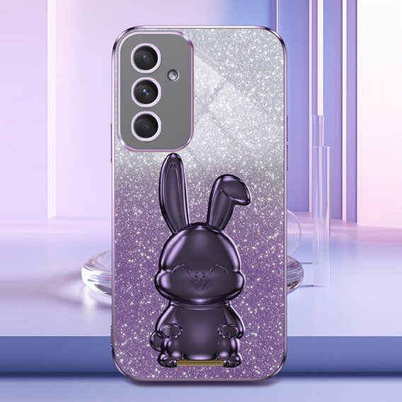 Pouzdro pro Samsung Galaxy A54 5G, Glitter Rabbit, s výsuvným stojánkem, fialové