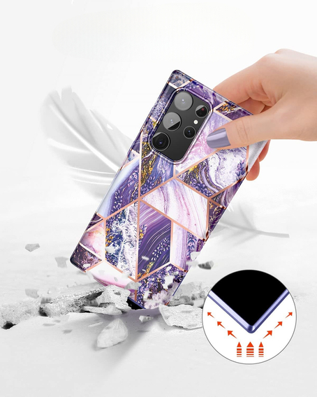 Pouzdro pro Samsung Galaxy S22 Ultra, Suritch Full Body Marble, fialové