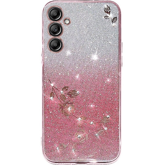 Pouzdro pro Samsung Galaxy S24+ Plus, Glitter Flower, růžové rose gold