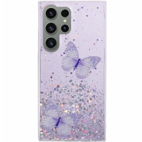 Pouzdro pro Samsung Galaxy S24 Ultra, Glitter Butterfly, fialové