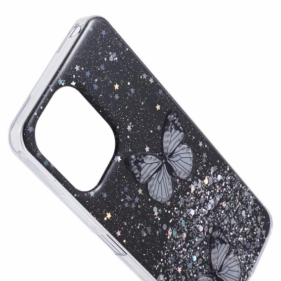 Pouzdro pro Xiaomi Redmi 13C / Poco C65, Glitter Butterfly, černé