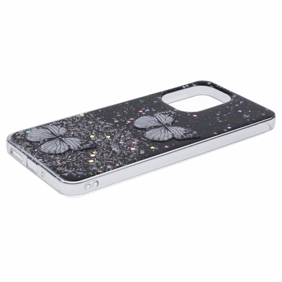 Pouzdro pro Xiaomi Redmi 13C / Poco C65, Glitter Butterfly, černé