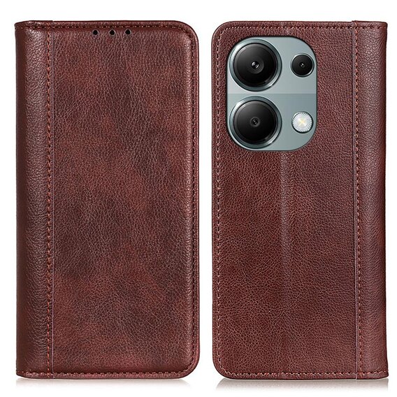 Pouzdro pro Xiaomi Redmi Note 13 Pro 4G, Wallet Litchi Leather, hnědé