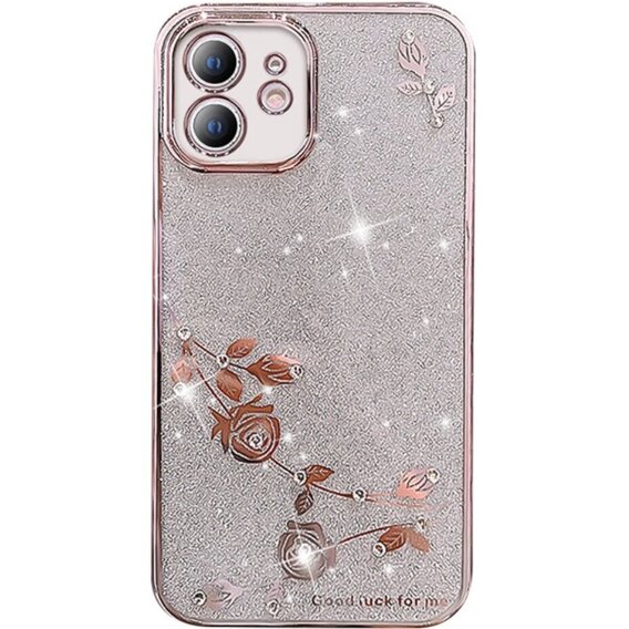 Pouzdro pro iPhone 12, Glitter Flower, růžové rose gold