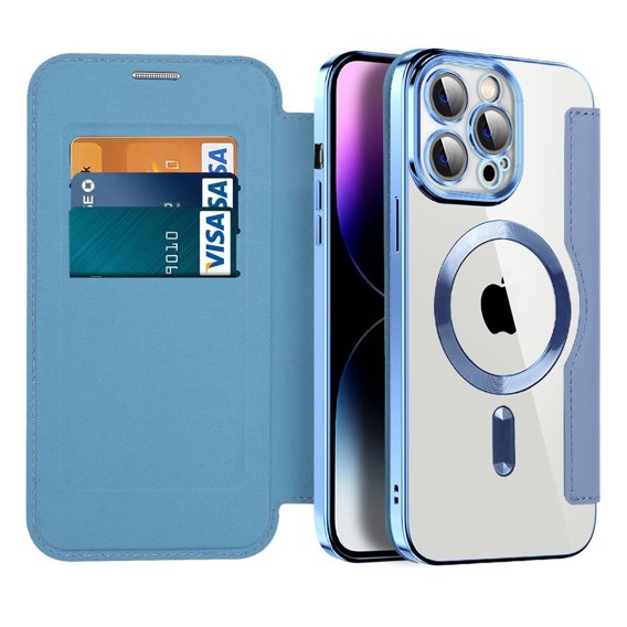 Pouzdro pro iPhone 14 Pro Max, FlipMag Secure wallet with RFID flap, pro MagSafe, modré