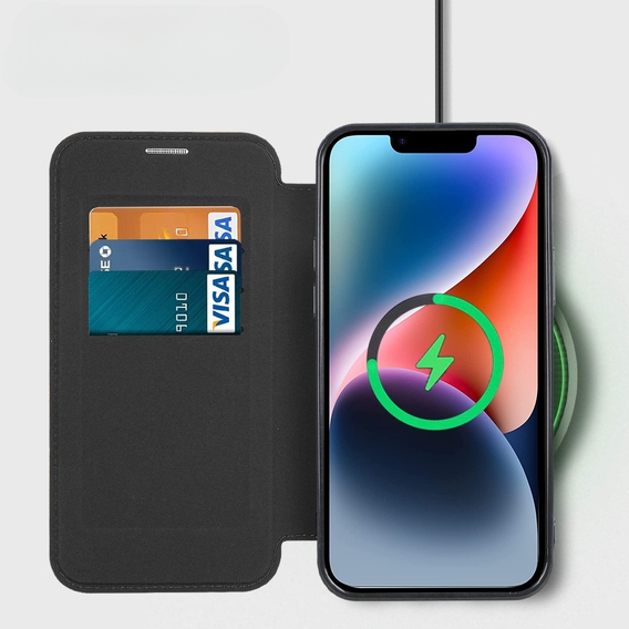 Pouzdro pro iPhone 15 Plus, FlipMag Secure wallet with RFID flap, pro MagSafe, černé