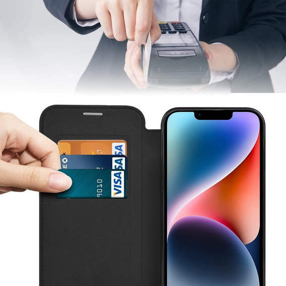 Pouzdro pro iPhone 15 Plus, FlipMag Secure wallet with RFID flap, pro MagSafe, černé