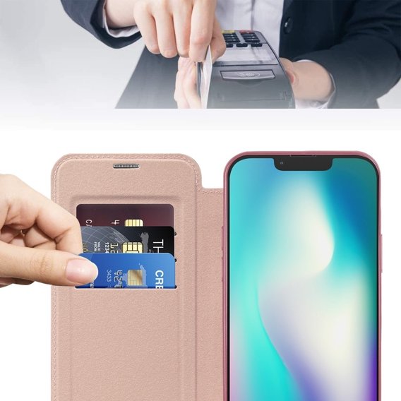 Pouzdro pro iPhone 15 Plus, FlipMag Secure wallet with RFID flap, pro MagSafe, růžové