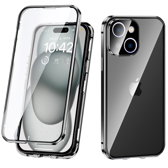 Pouzdro pro iPhone 15 Plus, Magnetic Dual Glass, černé