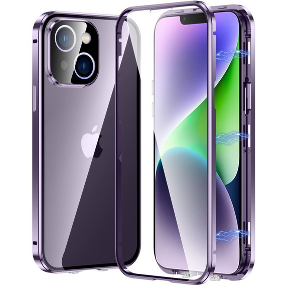 Pouzdro pro iPhone 15 Plus, Magnetic Dual Glass, fialové