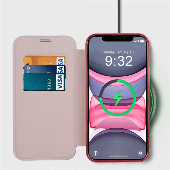 Pouzdro pro iPhone 15 Pro, FlipMag Secure wallet with RFID flap, pro MagSafe, růžové