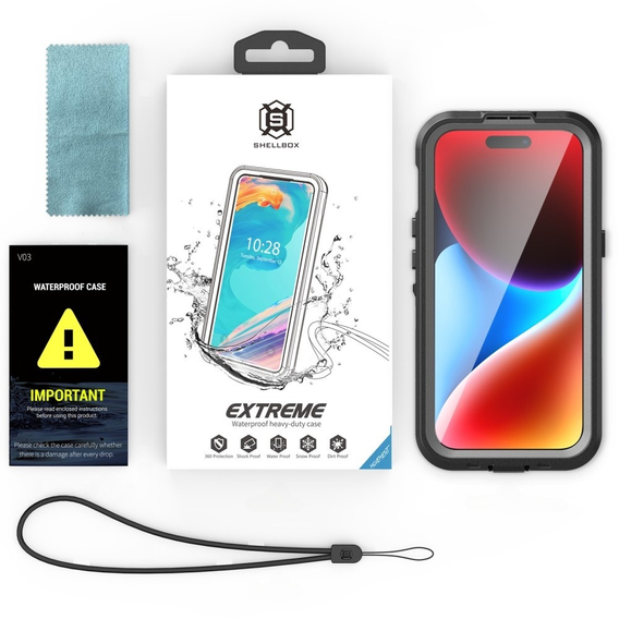 Vodotěsné pouzdro IP68 pro iPhone 15, SHELLBOX MagSafe, černé