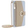 Flipové pouzdro Wallet Zipper Pocket pro iPhone 15 Pro Max, Wallet Zipper Pocket, se zrcátkem, modré