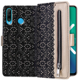 Klopové pouzdro pro Huawei P30 Lite, Wallet Zipper Lace Case, černé