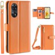 Klopové pouzdro pro Oppo Reno8 T 4G, Wallet Zipper Pocket, oranžové