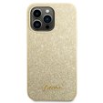 Pouzdro GUESS pro iPhone 14 Pro, Glitter Script Hardcase, zlaté