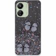 Pouzdro pro Xiaomi Redmi 13C / Poco C65, Glitter Butterfly, černé