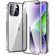 Pouzdro pro iPhone 15 Plus, Magnetic Dual Glass, stříbrné