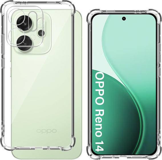 Pouzdro pro Oppo Reno 14, vyztužené, s ochranou fotoaparátu, průhledné