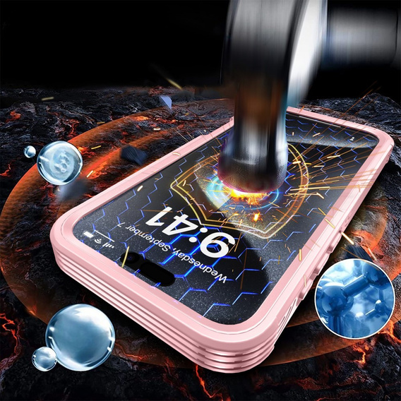 Pouzdro pro iPhone 16, Shockproof, se sklem, pro MagSafe, růžové