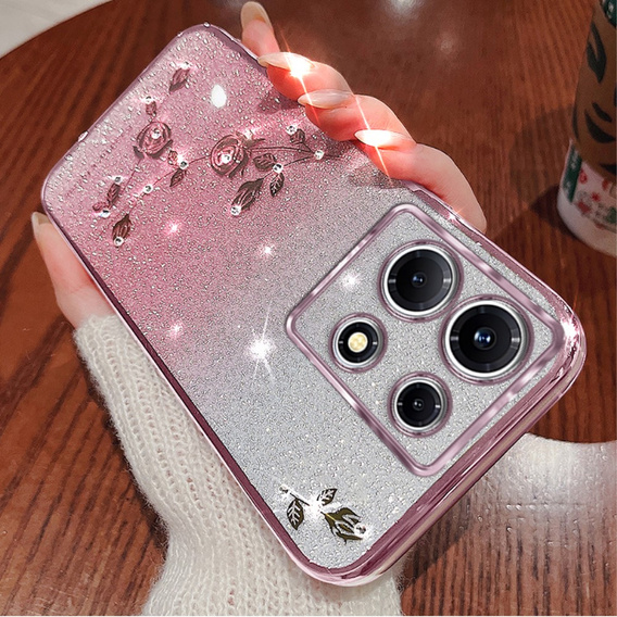 Pouzdro pro Infinix Note 30 Pro 4G, Glitter Flower, růžové rose gold
