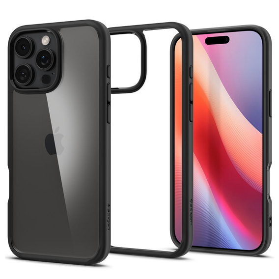 Pouzdro Spigen pro iPhone 16 Pro Max, Ultra Hybrid, transparentní / černé + 9H tvrzené sklo