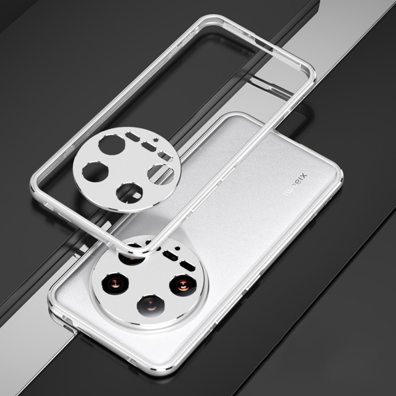 Pouzdro pro Xiaomi 14 Ultra, Armor Bumper, s krytem objektivu, stříbrné