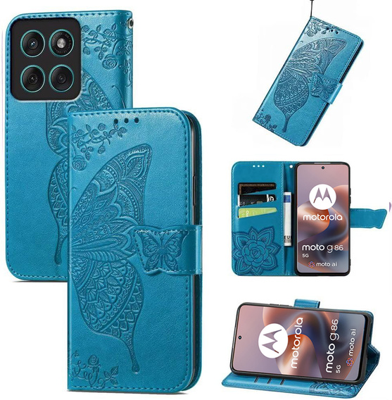 Klopové pouzdro pro Motorola Moto G86 5G, Butterfly, modré