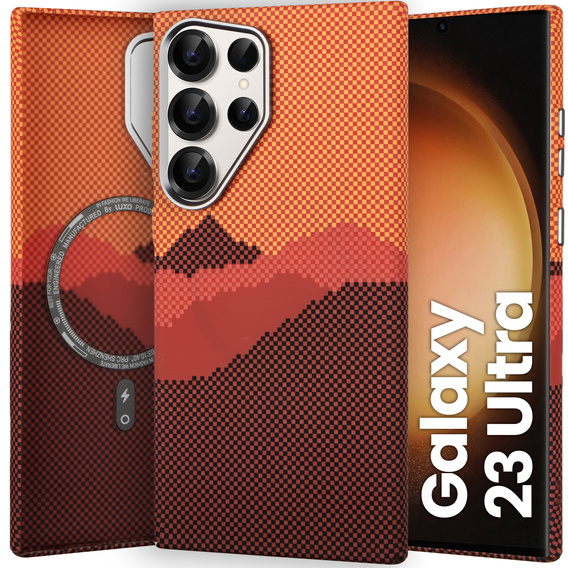 Pouzdro pro Samsung Galaxy S23 Ultra, Carbon Fiber MagSafe, oranžové