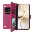 Flipové pouzdro pro Realme 14 Pro+ 5G, Crossbody Leather Wallet, tmavě růžová